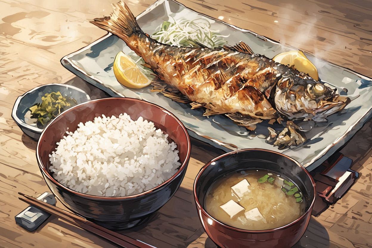 日式料理・炊き魚・和食のイラスト素材