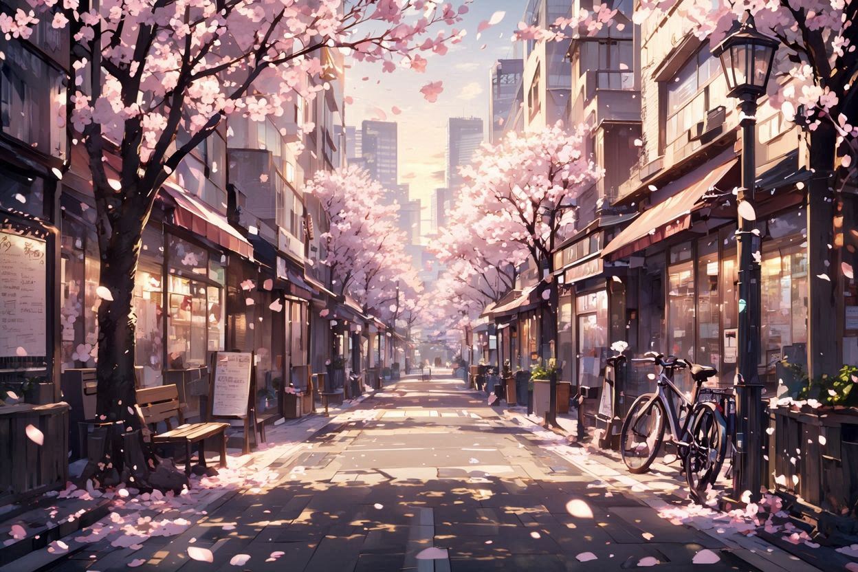街・桜・建物のイラスト素材