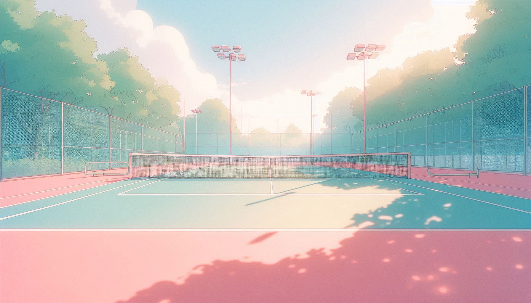 テニスコート・フェンス・木々のイラスト素材