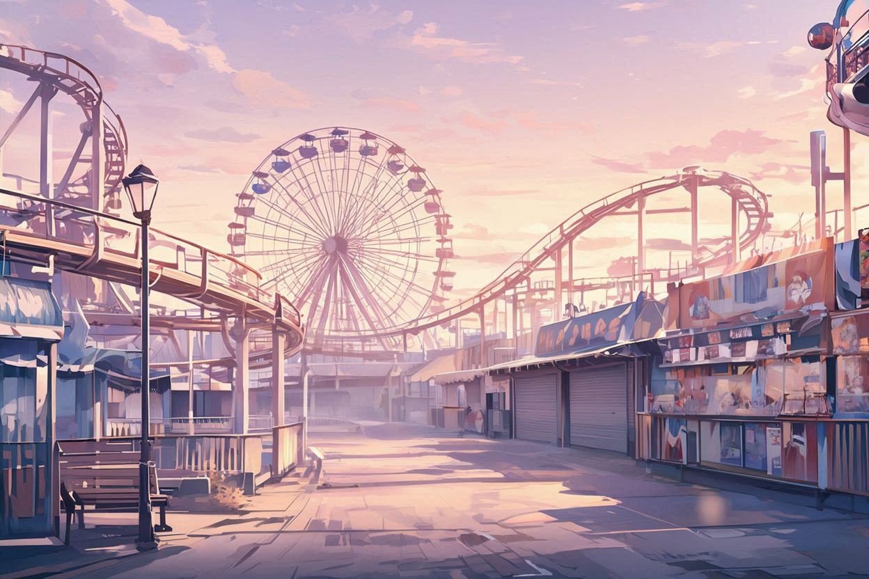 遊園地・夕焼け・モールのイラスト素材
