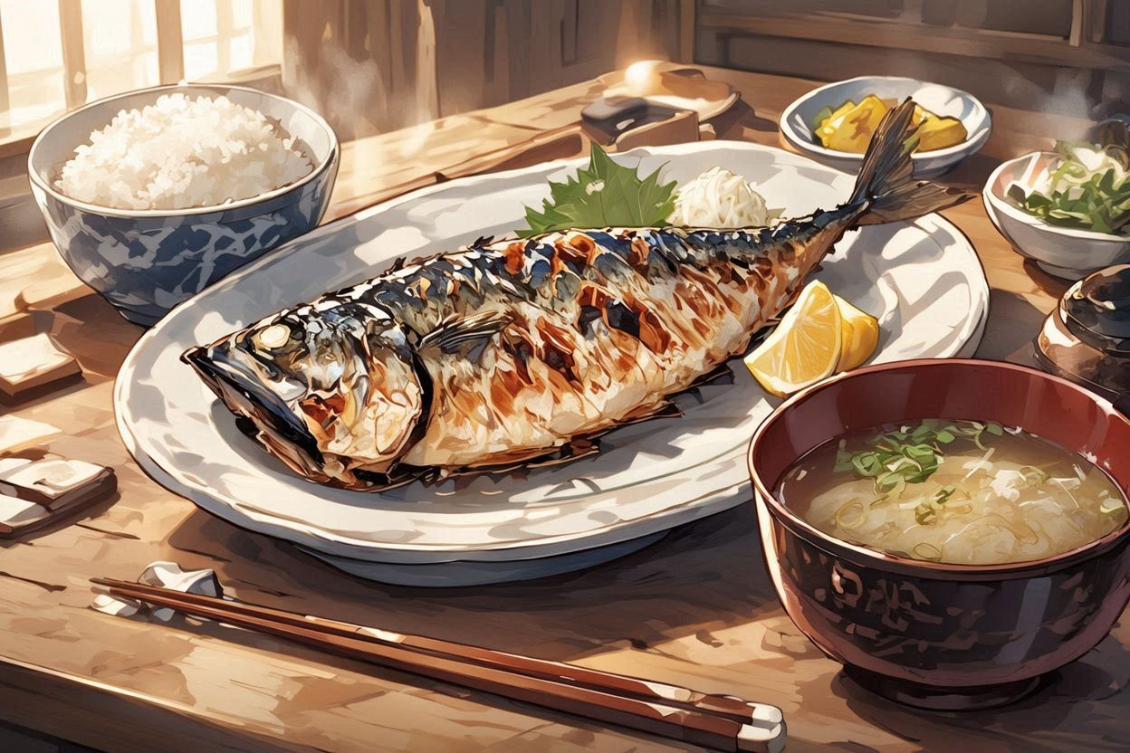 日本料理・焼き魚・朝食のイラスト素材