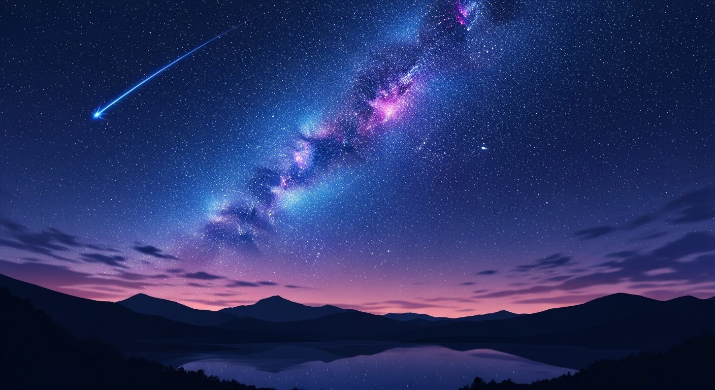 夜景・星空・山間湖のイラスト素材