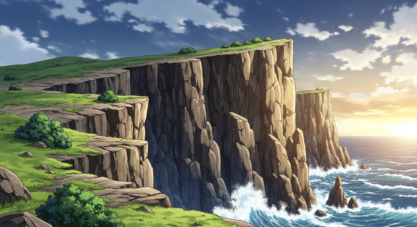 崖・海・夕焼けのイラスト素材