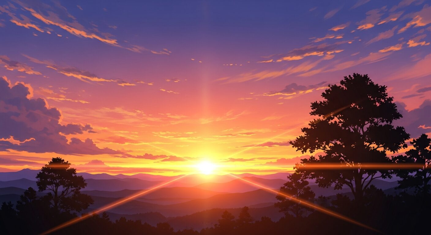 日没・山・夕焼けのイラスト素材