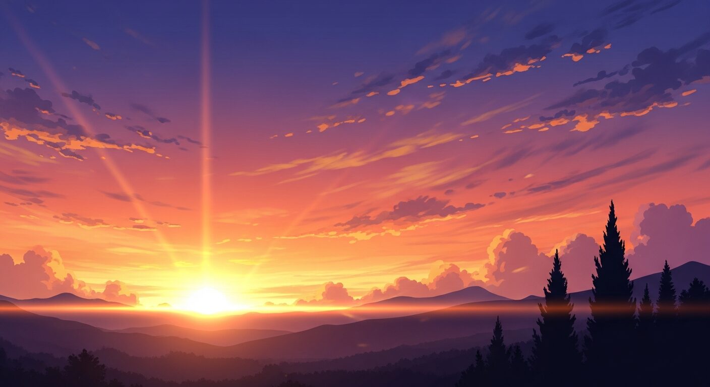 日没・山・夕焼けのイラスト素材
