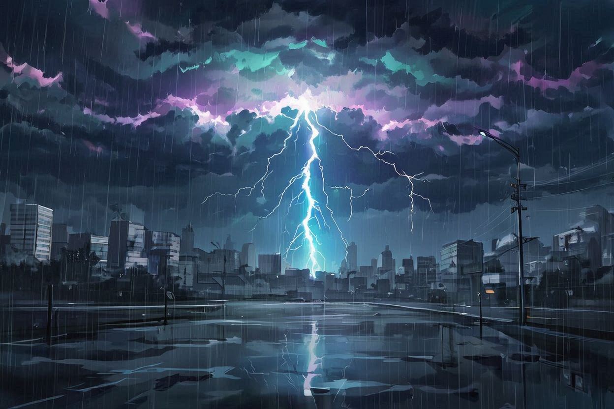 雷雨・都市夜景・絵画のイラスト素材
