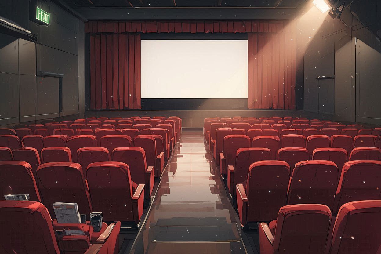 映画館・赤い椅子・スクリーンのイラスト素材
