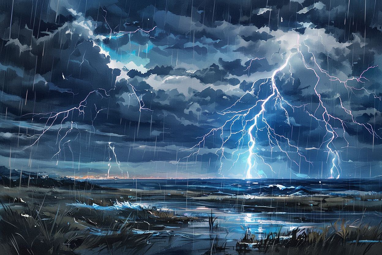 雷雨・激しい雨・夜の雷のイラスト素材