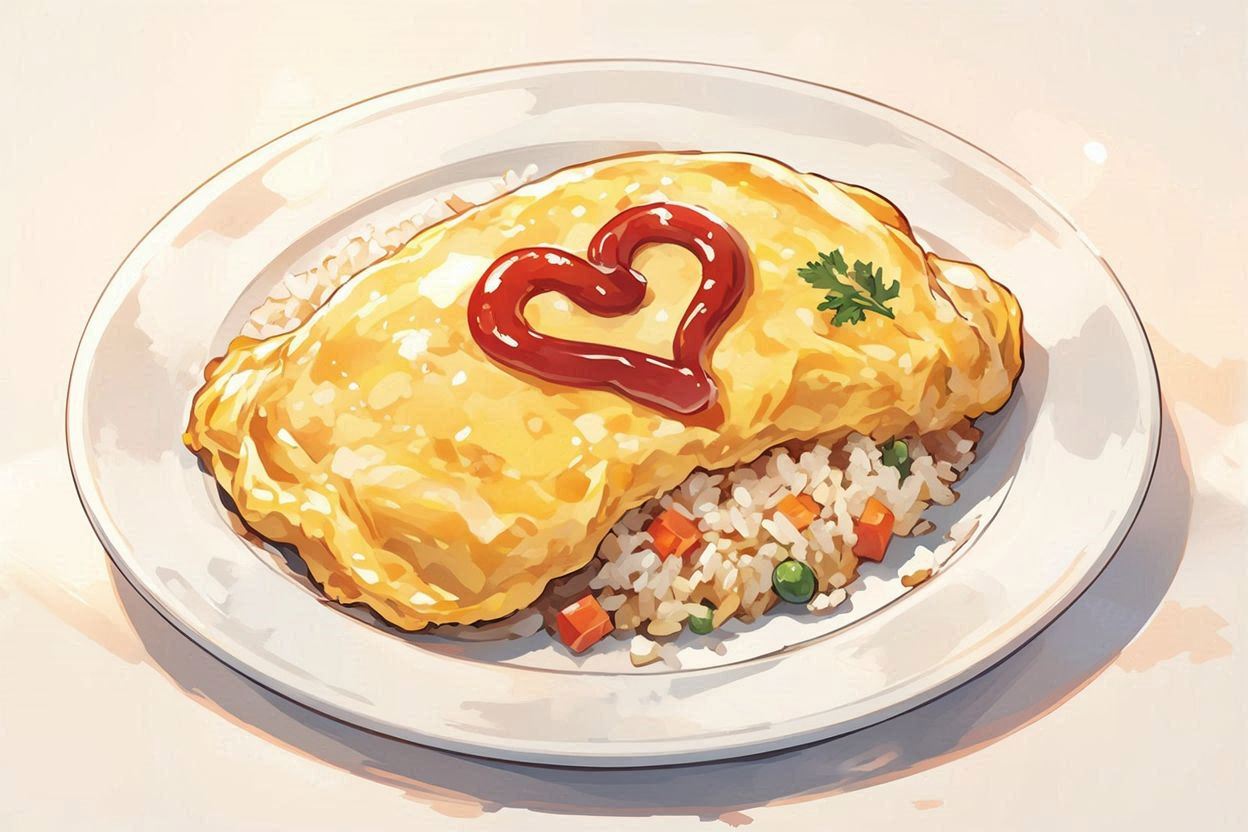 オムライス・ハートトマト・料理イラストのイラスト素材