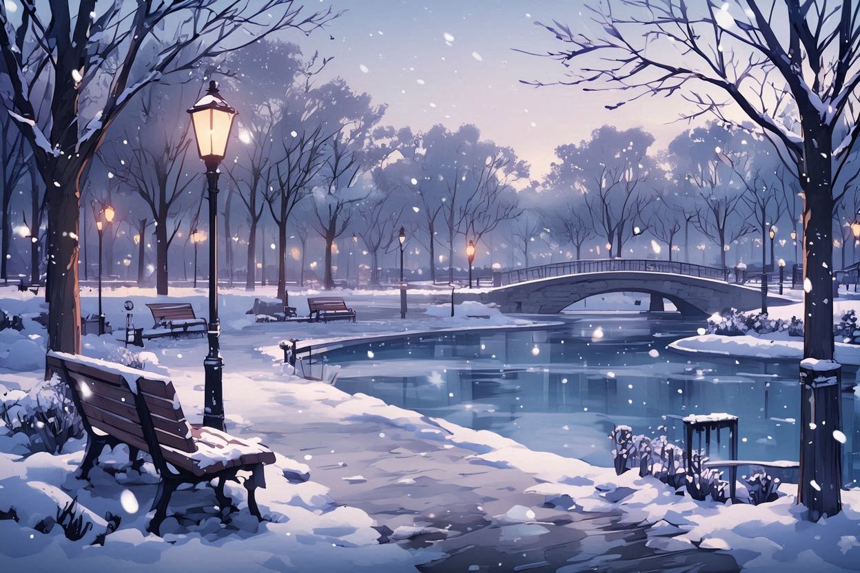 公園・雪・橋のイラスト素材