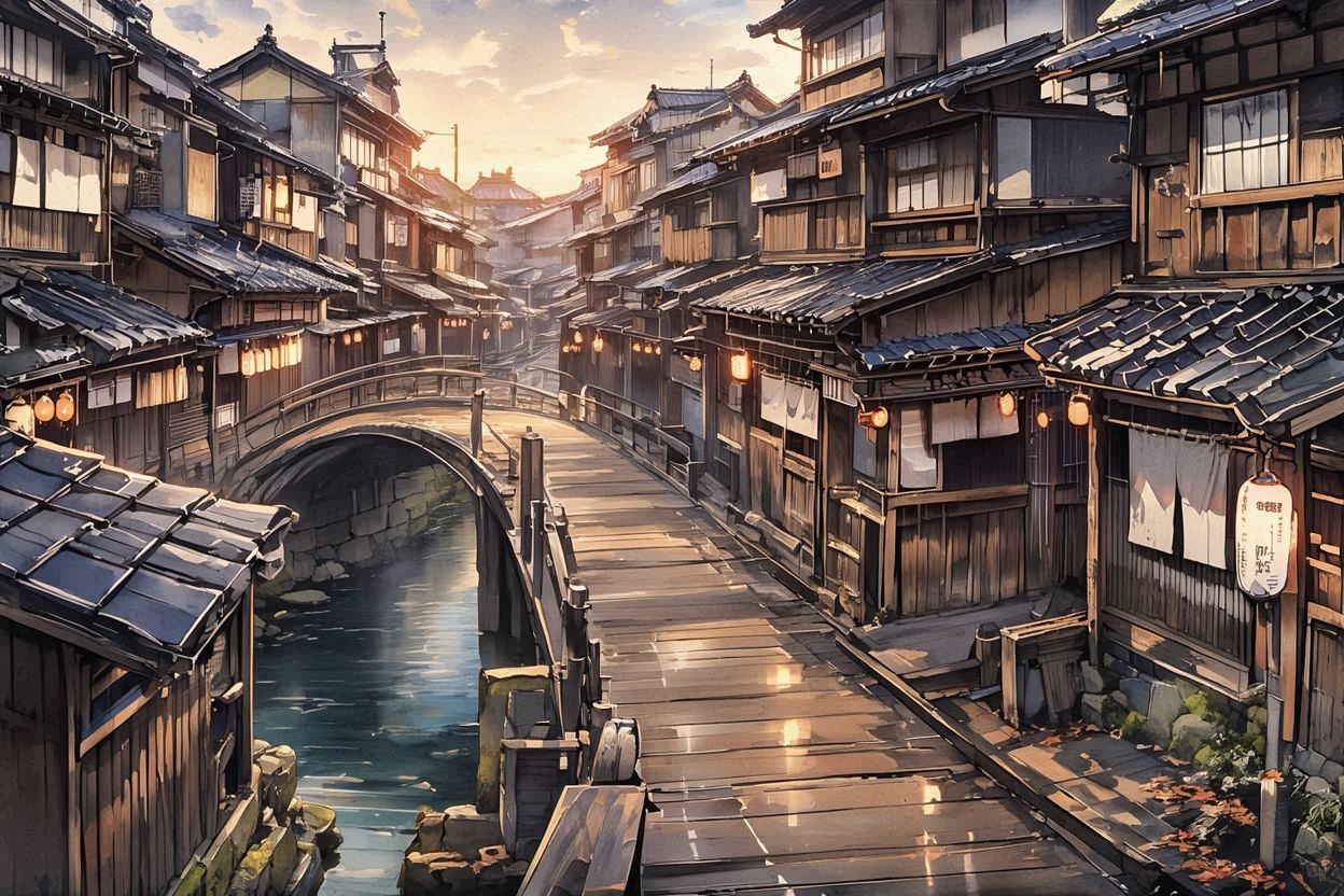 町・橋・町並みのイラスト素材