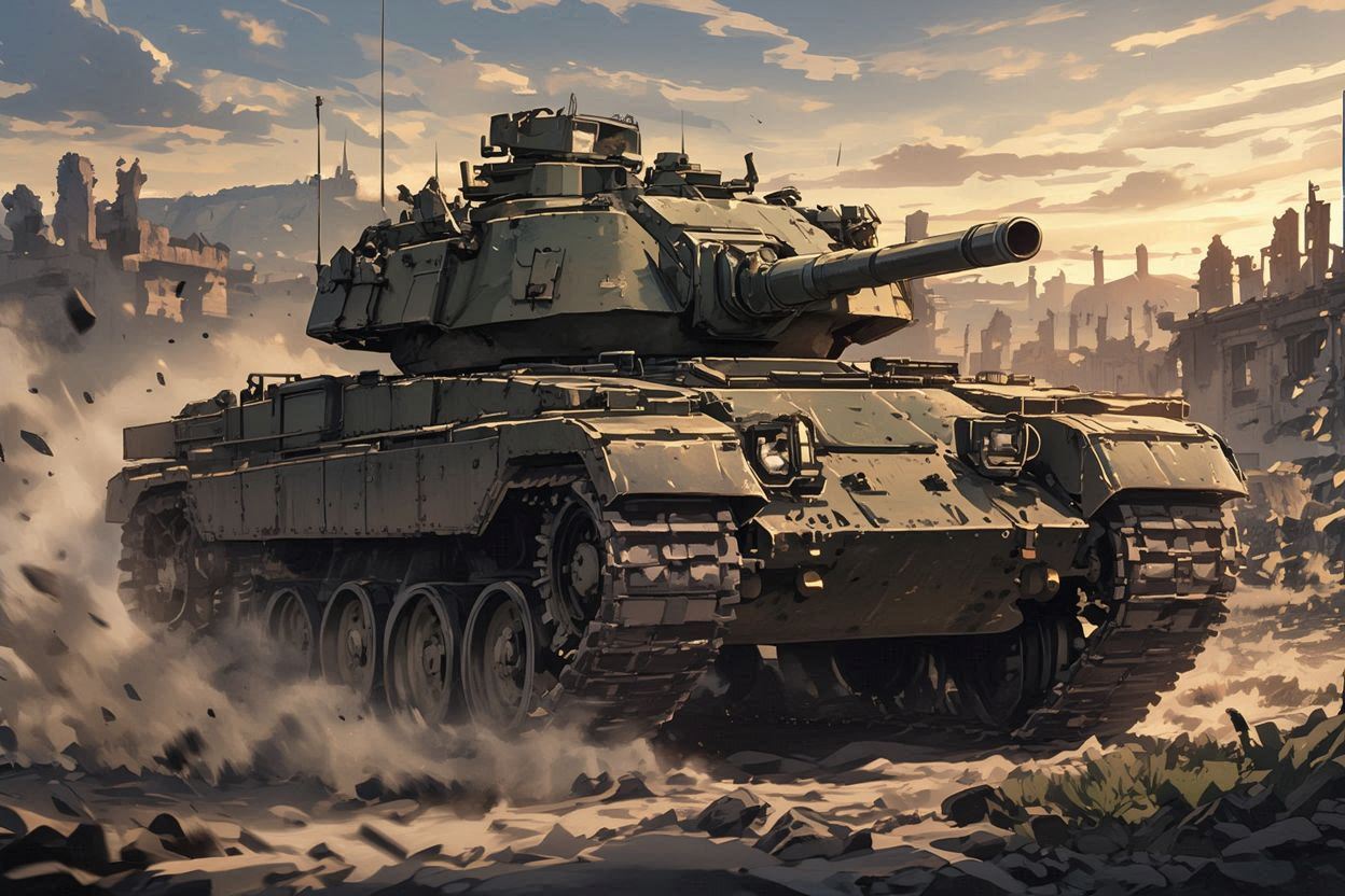 戦車・廃墟・戦闘シーンのイラスト素材