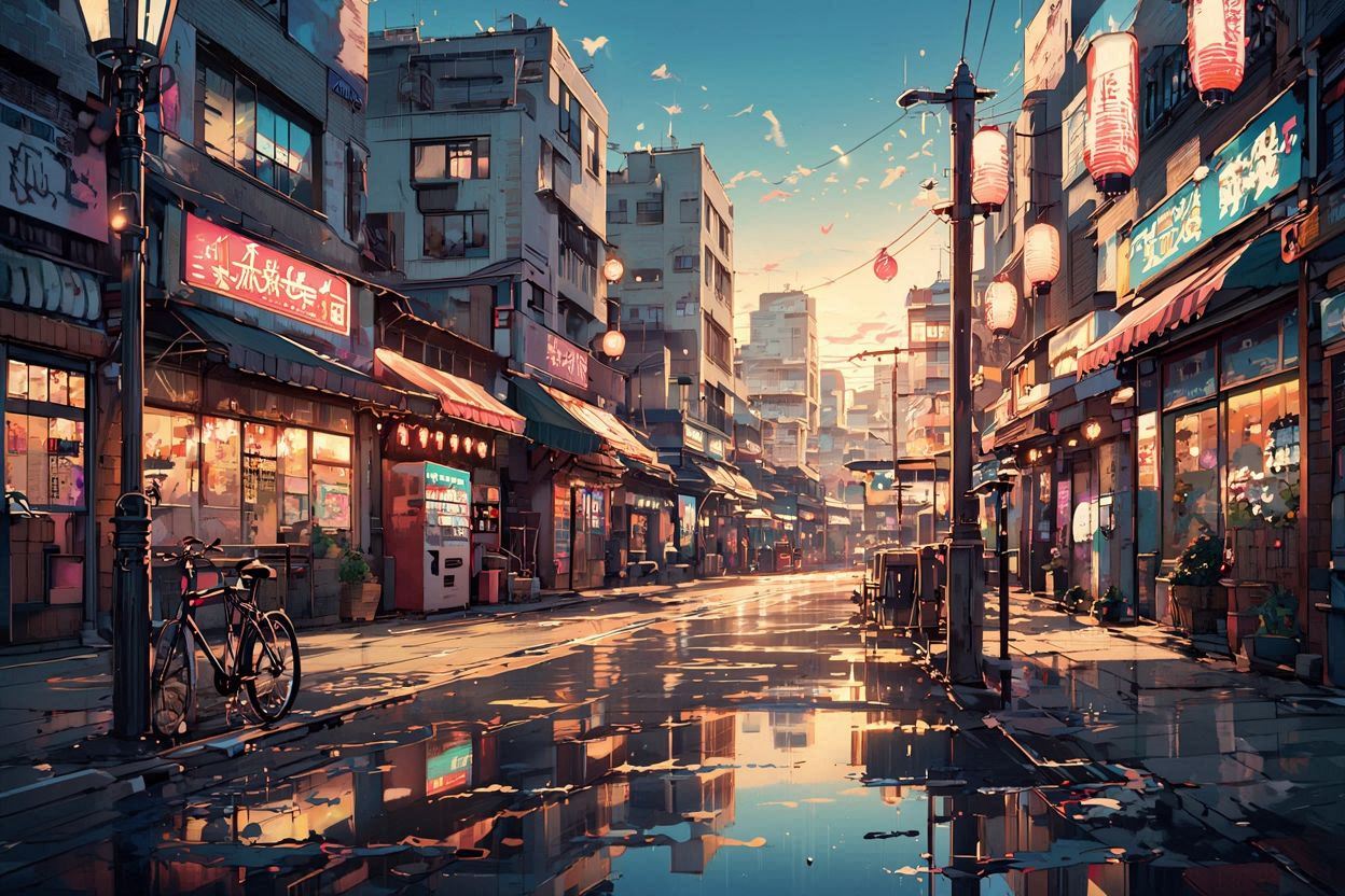 街・店舗・雨のイラスト素材