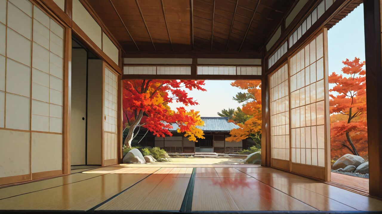 和室・秋の木・庭のイラスト素材