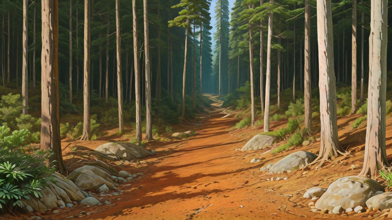 森林・土の道・岩のイラスト素材