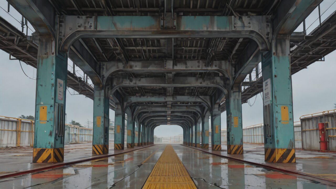 鉄橋・構造鉄骨・線路のイラスト素材