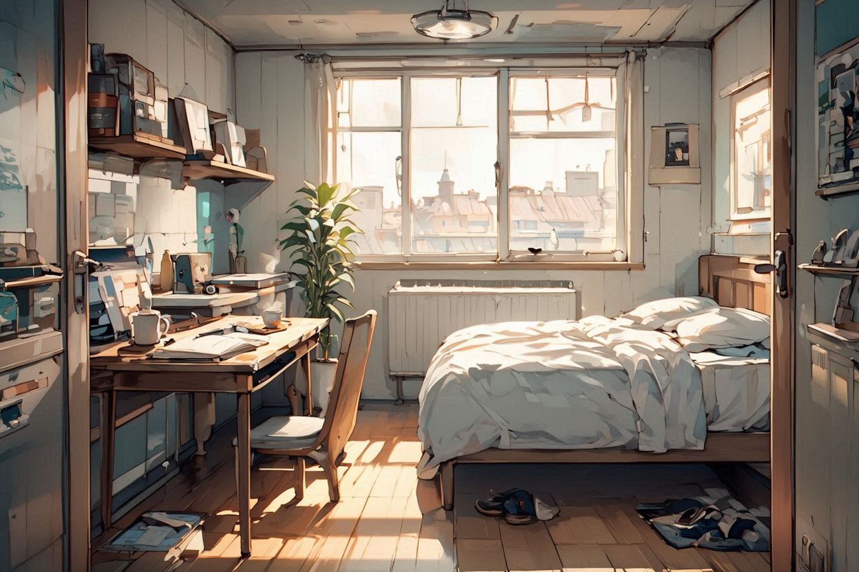 部屋・ベッド・机のイラスト素材