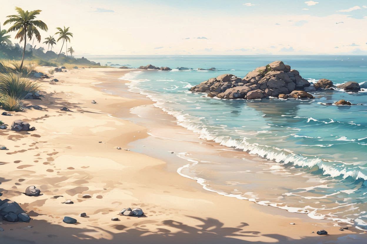 砂浜・海・岩のイラスト素材