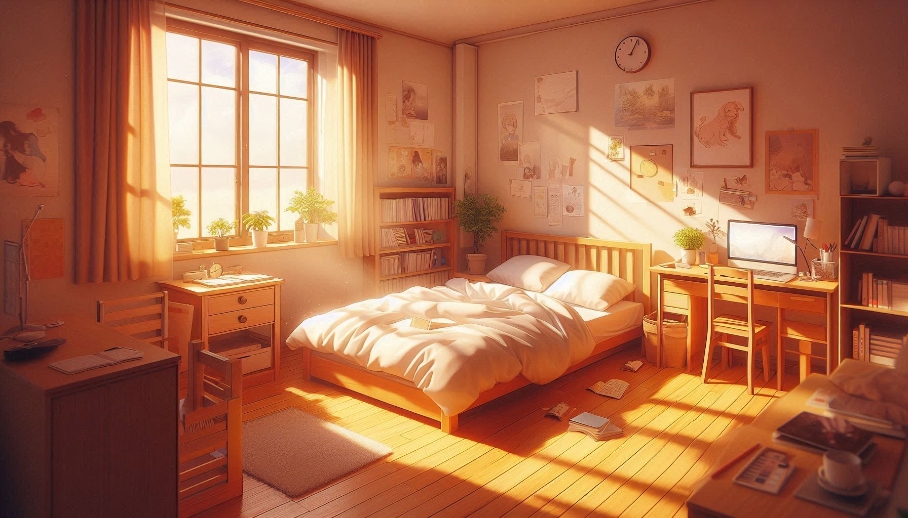 部屋・ベッド・机のイラスト素材