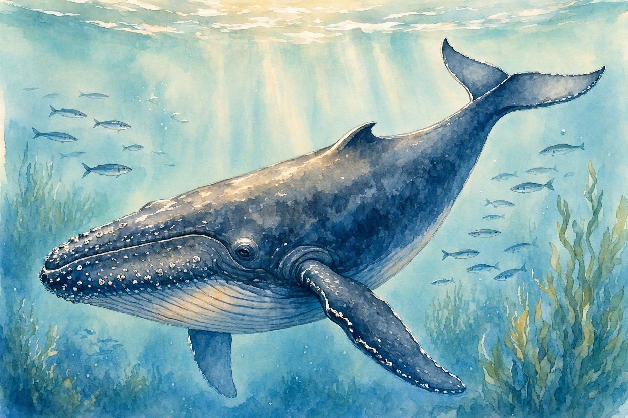 水底のクジラと魚群