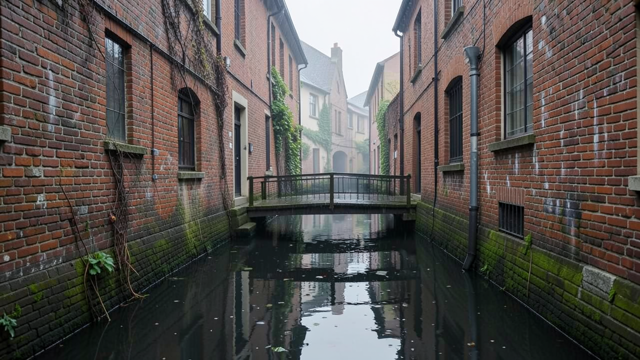 雨が降るレンガの通り