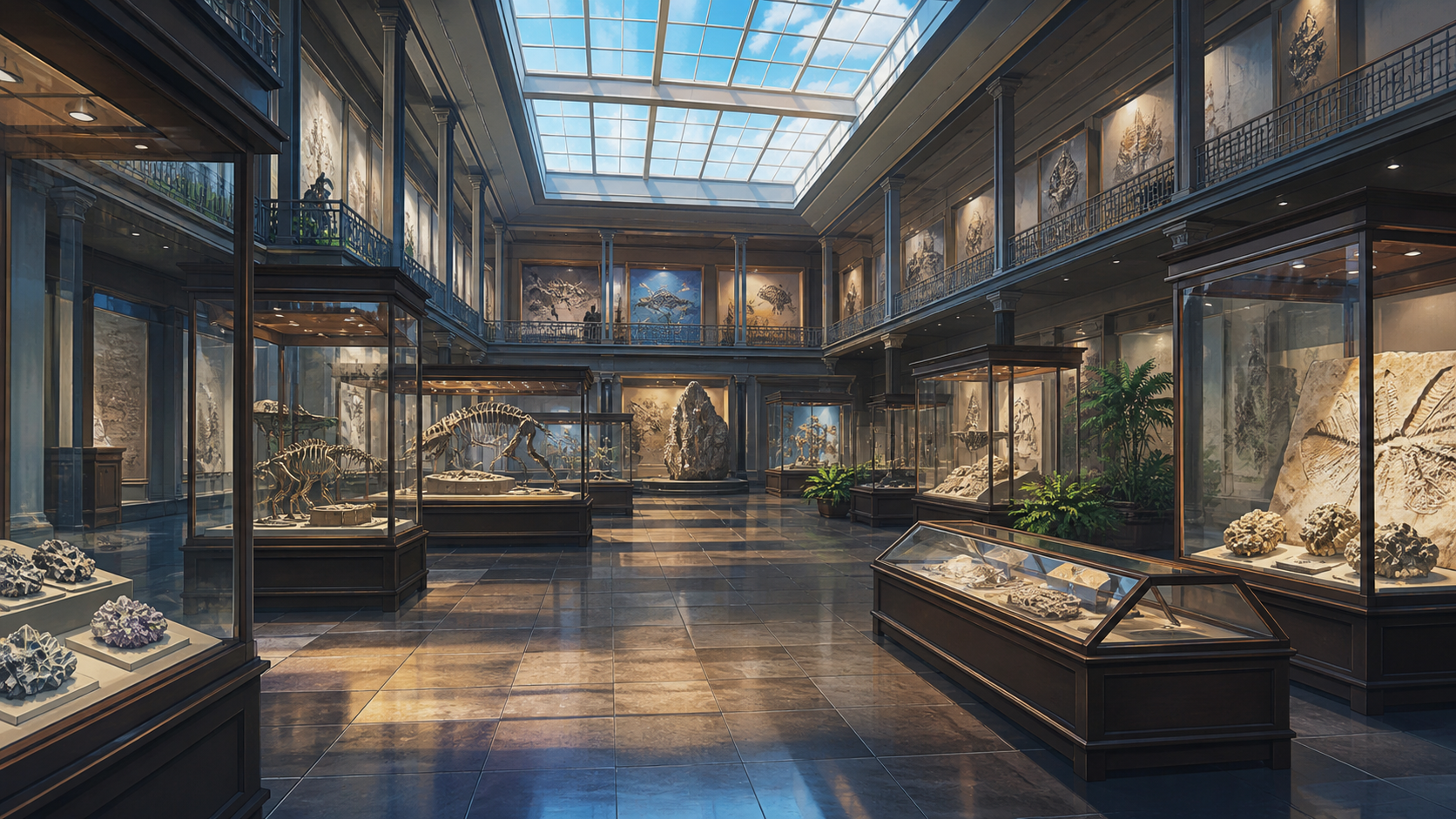 天井ガラス天窗の博物館展示室