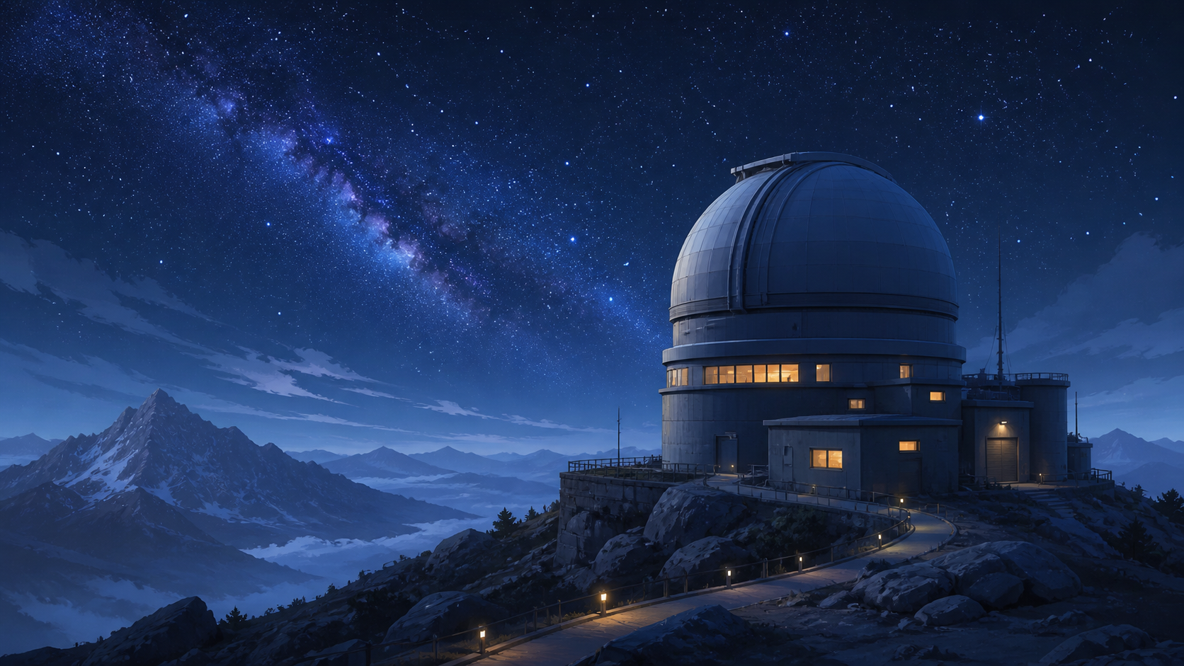 天文台・星空・山の背景素材