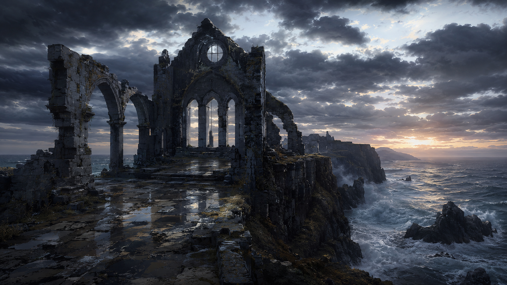 海辺の廃墟の風景