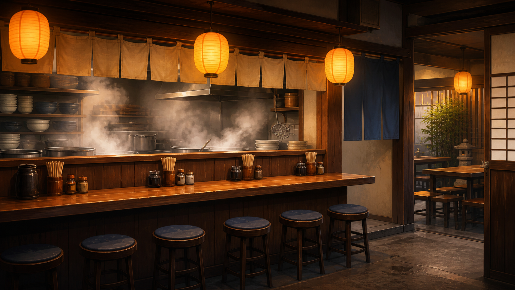 料理店・厨房・座卓の背景素材