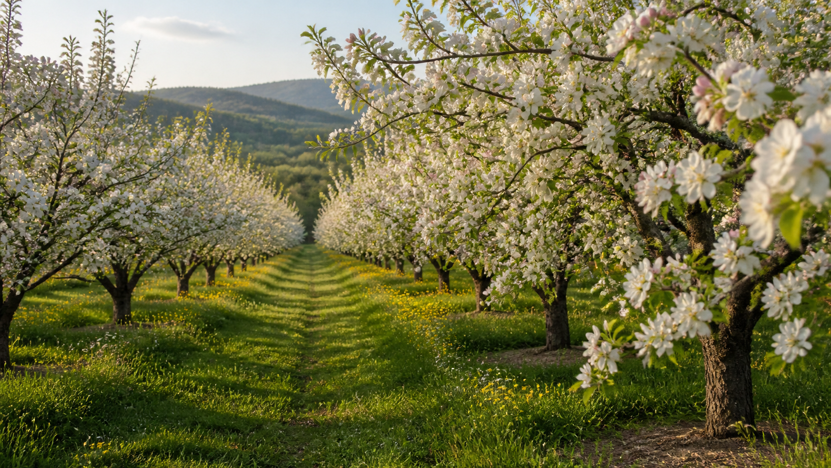 桜・畑・山の背景素材