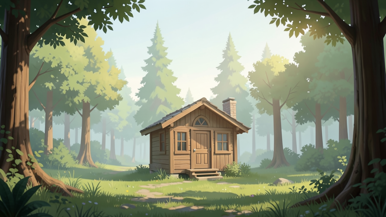 森の中の木造小屋