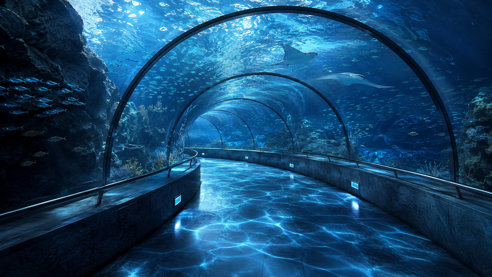 水族館のトンネル状水槽内