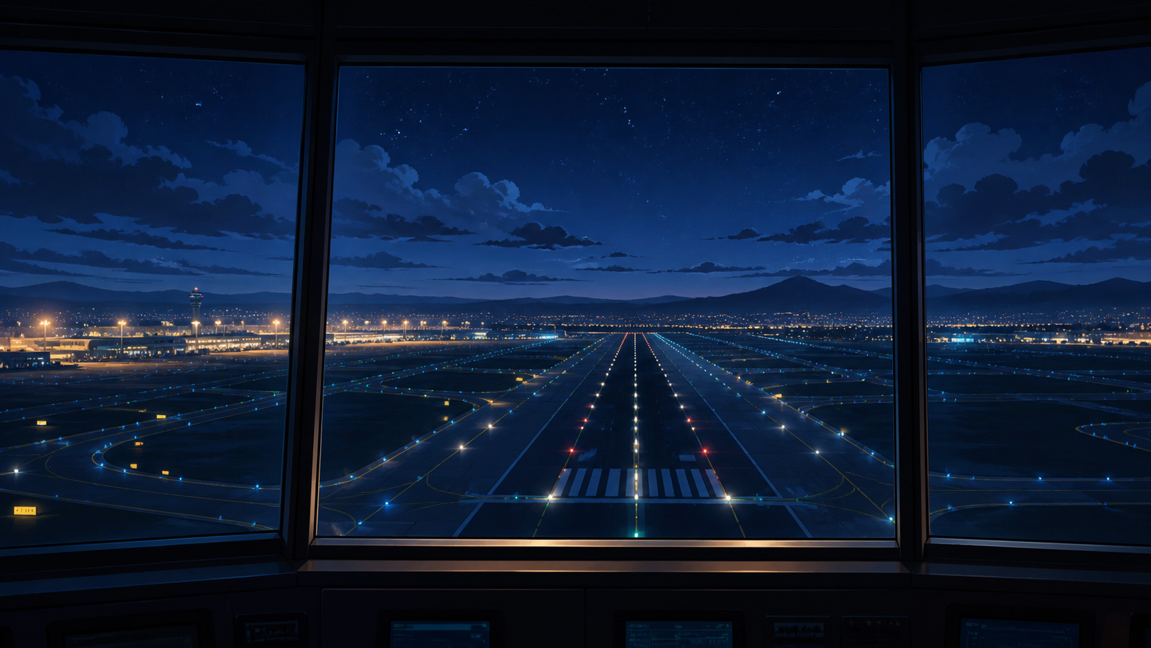空港・ターミナル・夜景の背景素材