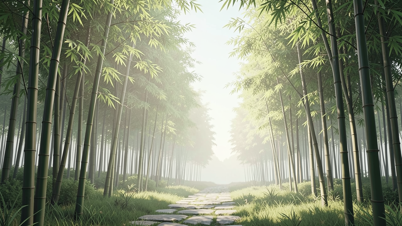 竹林の中の石畳小径