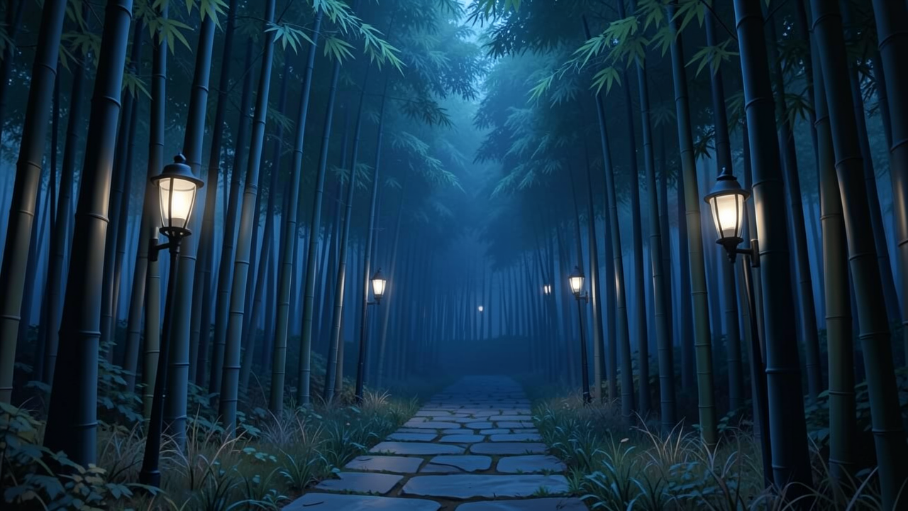 竹林の小径に沿った照明
