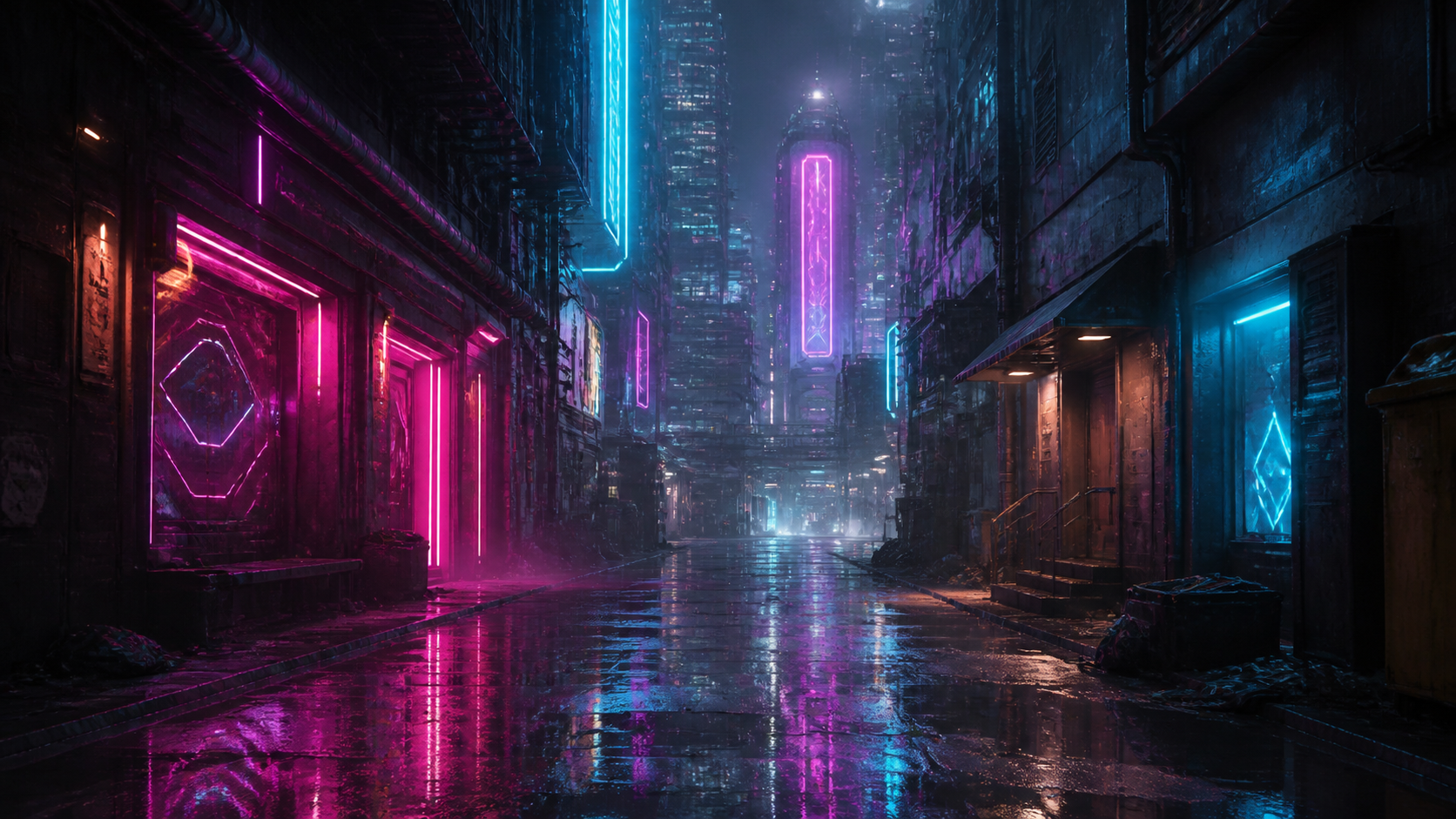 街・ネオン・雨の背景素材