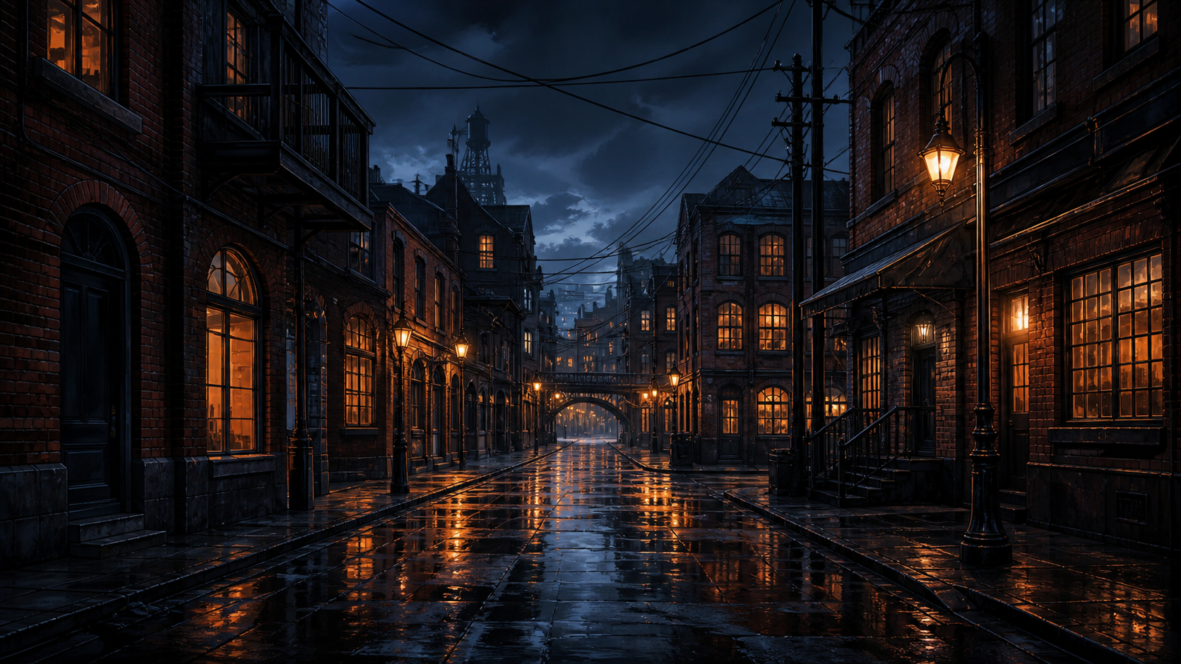 街・建物・雨道の背景素材