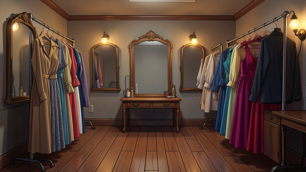 衣装室の明るい室内