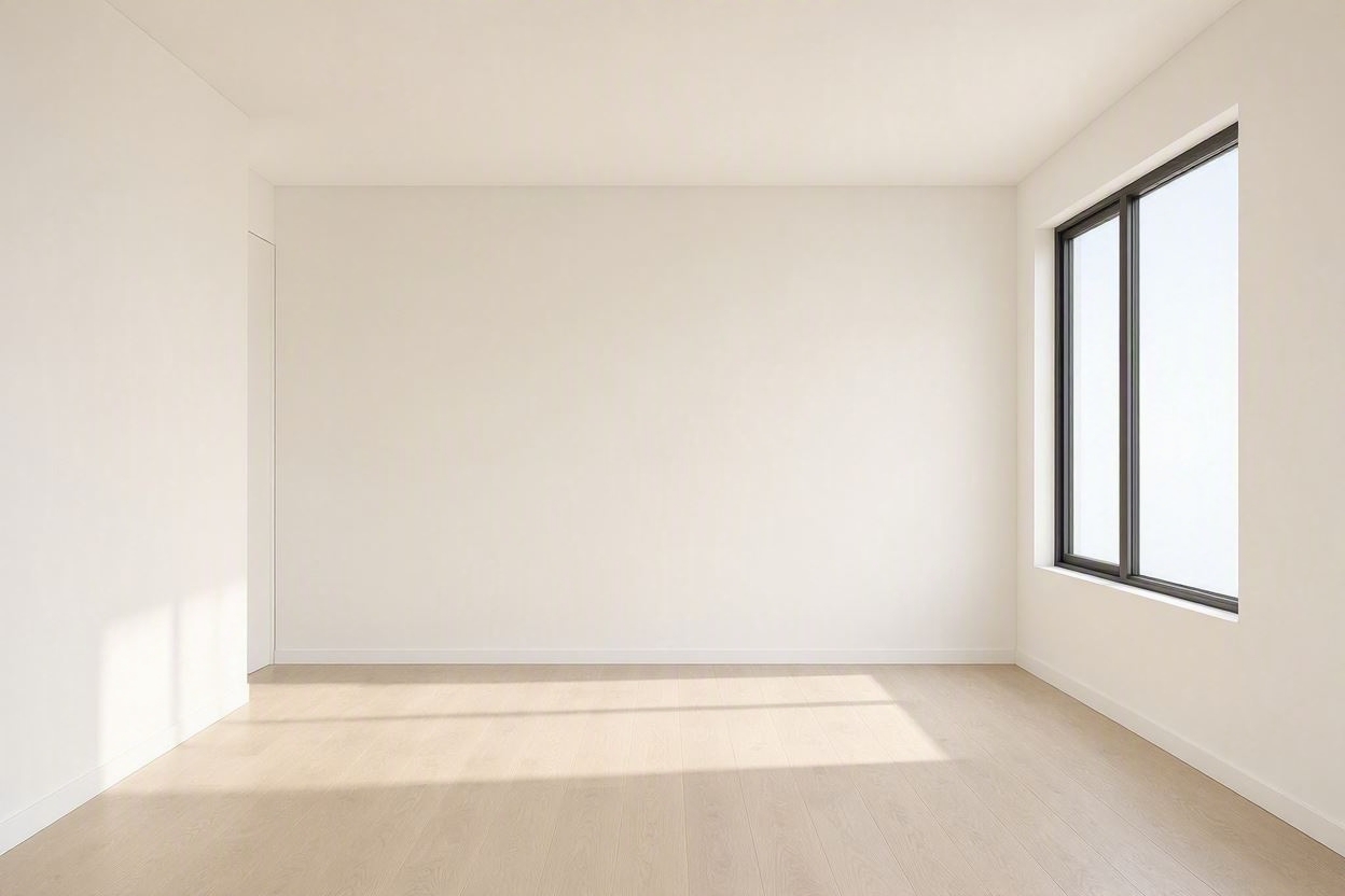 白い壁と窓のある空の部屋