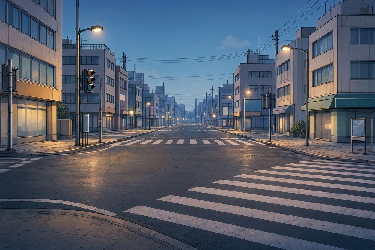 空きの交差点と街灯の光