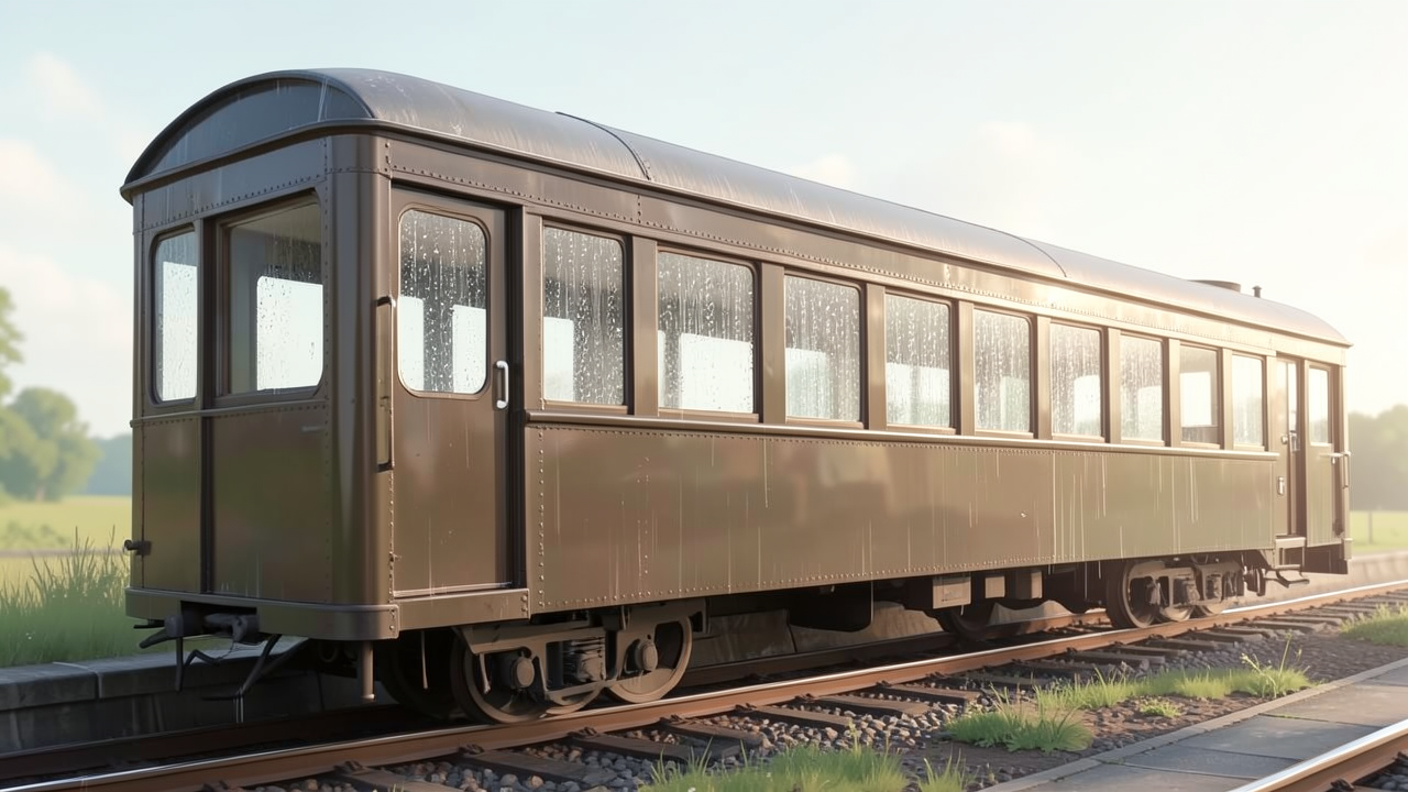 鉄道車両の夕焼け時の風景