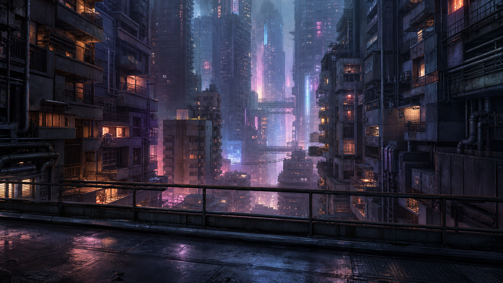 雨夜の高層ビル街の眺め