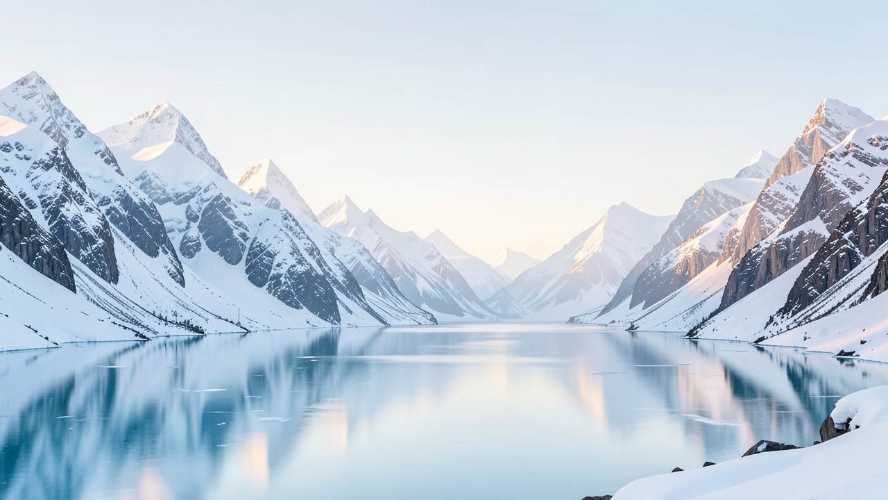 雪の山々と湖の鏡面反射