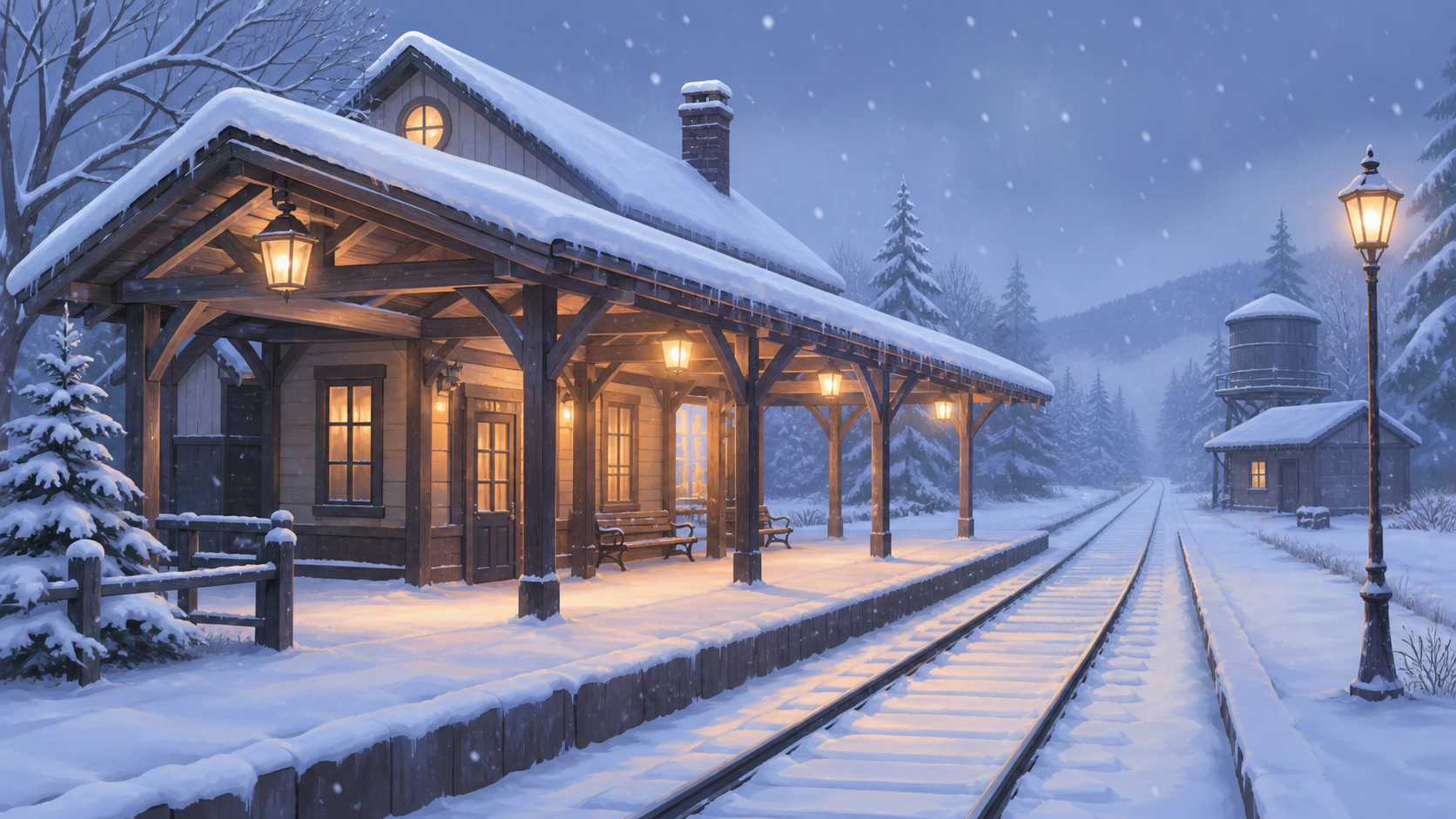 駅・雪・駅舎の背景素材